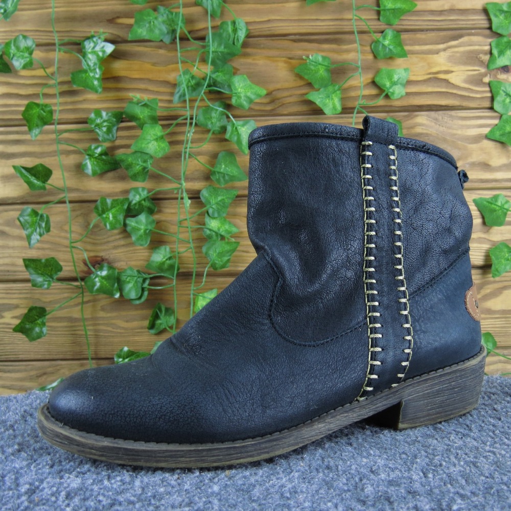 Coolway Women 39 Black Faux Leather Ankle Boots Western Stitch Casual Low Heel